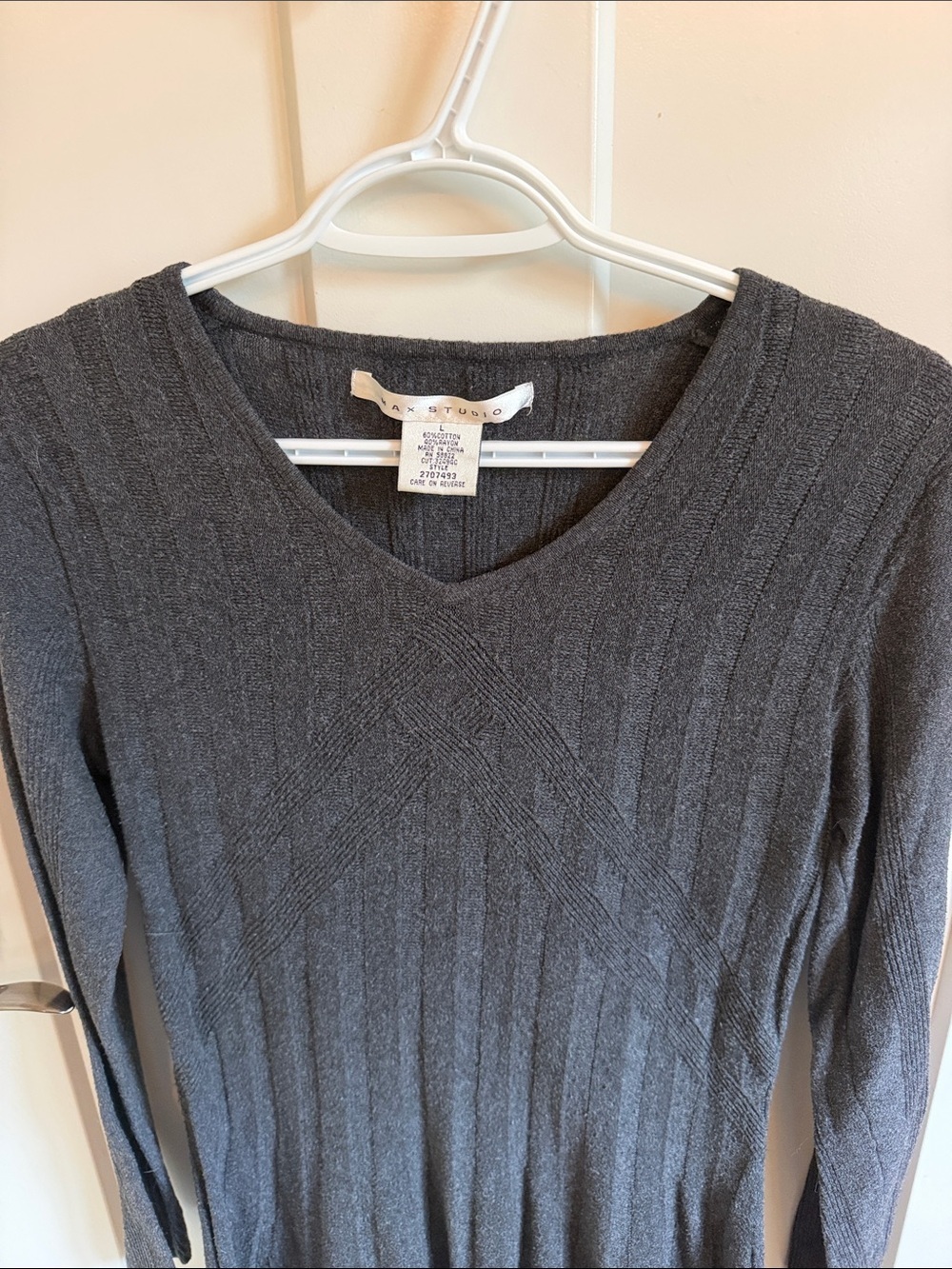 Max Studio Charcoal Ribbed V-Neck Tunic - Picture 2 of 6